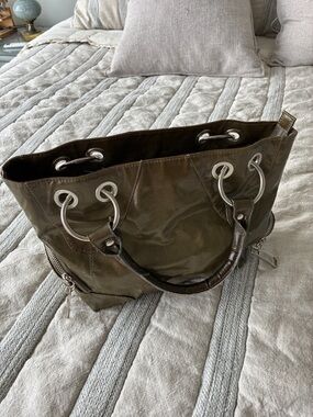 Kenneth Cole Reaction Olive Green Tote with Silver Rings